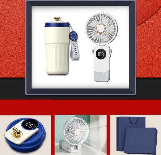 ชุดของขวัญปีใหม่,แก้วน้ำ+พัดลมพกพา,สกรีนโลโก้