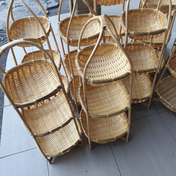 ชั้นวางไม้ไผ่ 3 ชั้น แบบเหลี่ยมก้นลึก