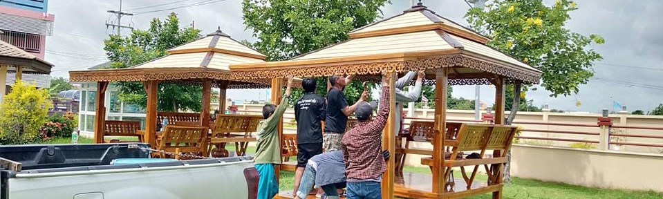 ( รหัส A2 ) ศาลา ไม้สัก สีเงา หลังตั้ง หลังคาสีขาว / ขนาด 2.00 x 2.00 x 3.00 เมตร