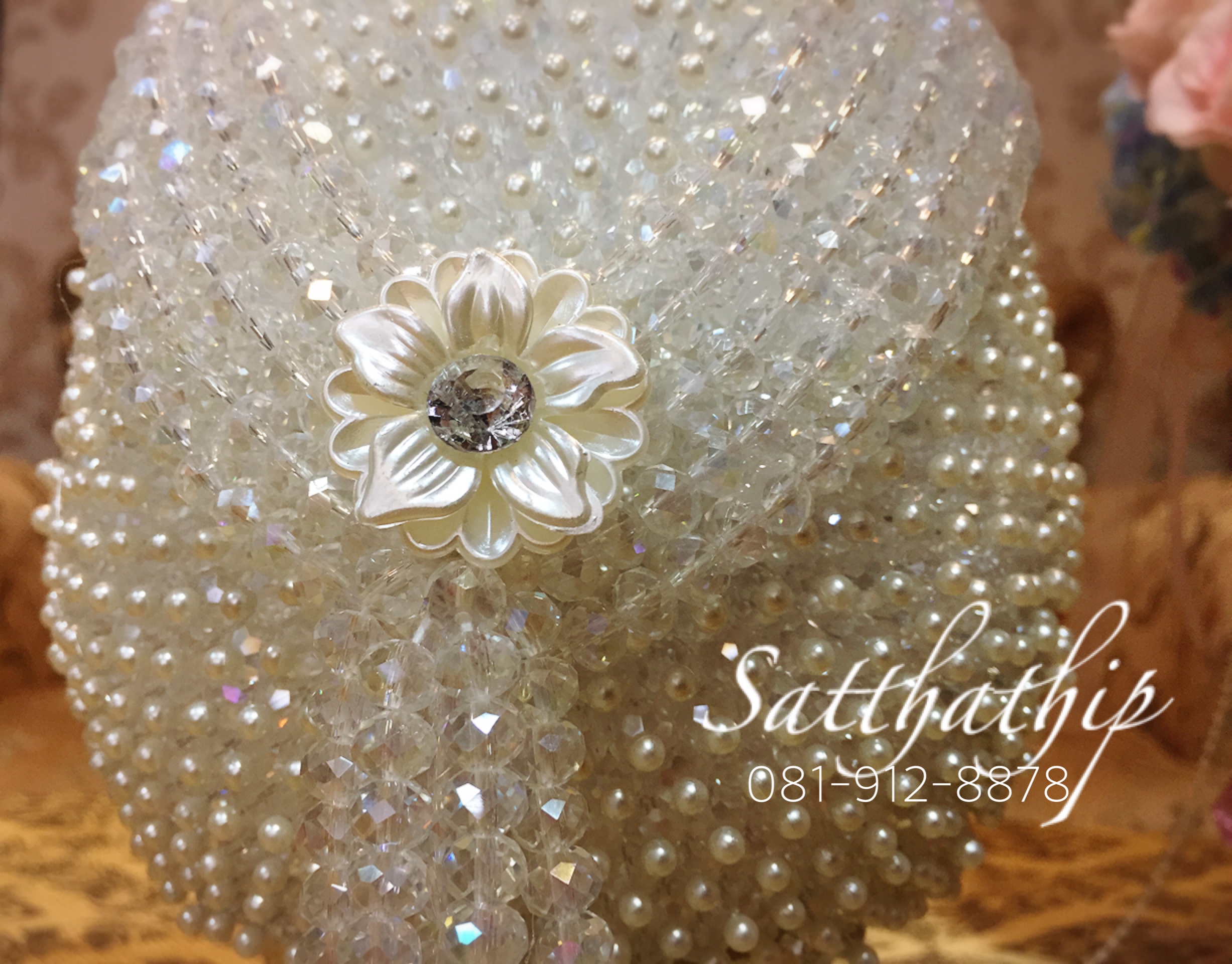 พานพุ่ม - พานพุ่มสักการะ - พานพุ่มคริสตัล สีขาว - Phan bush