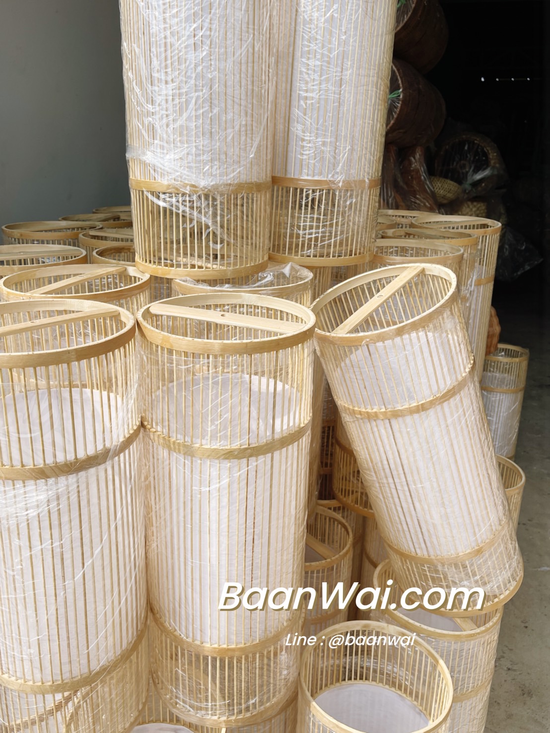 โคมไฟไม้ไผ่ ทรงกระบอก ขนาด 20 * 50 cm