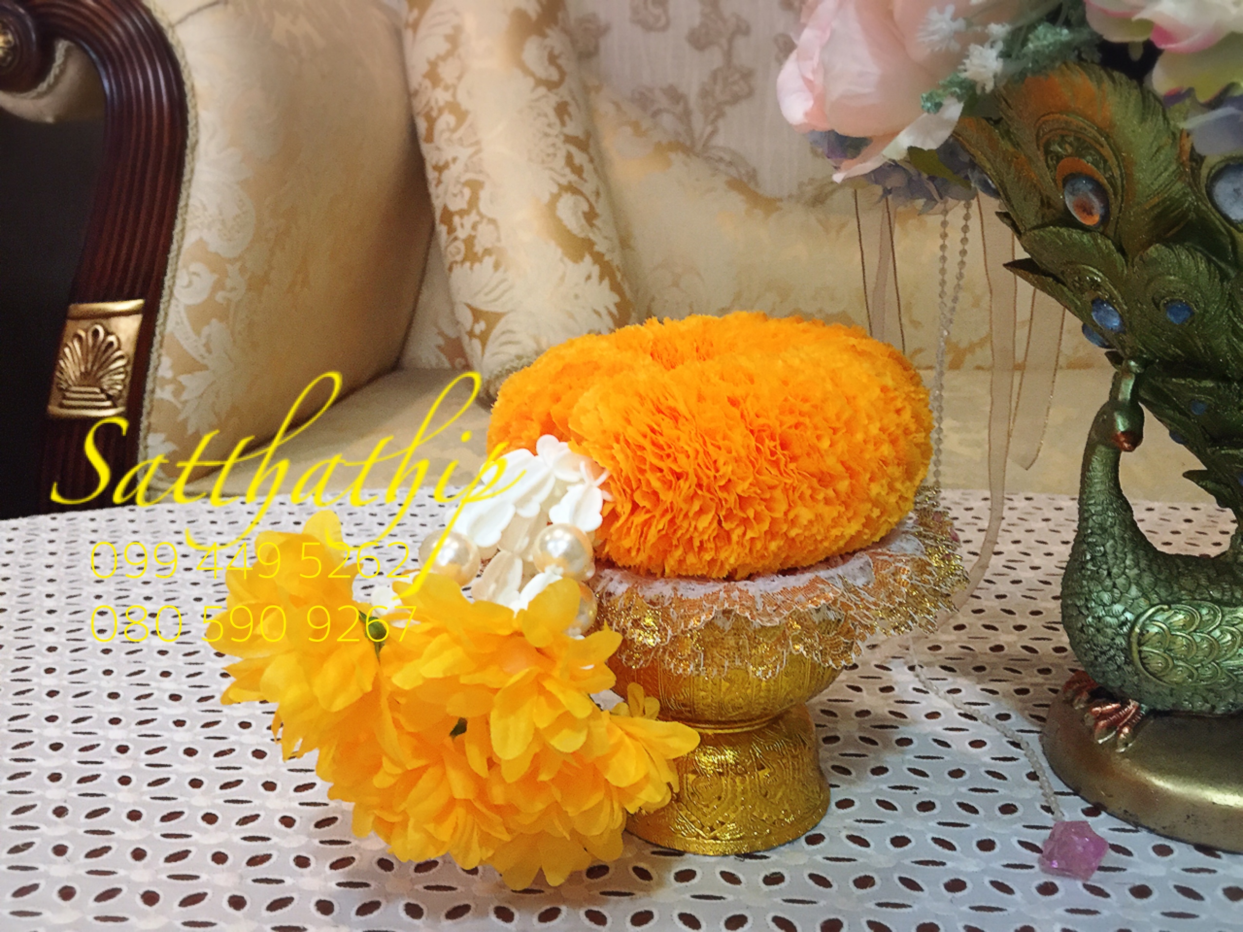 พวงมาลัยผ้า - พวงมาลัยดอกมัม ประดิษฐ์ - พวงมาลัยถวายศาลพระภูมิ - Fabric garland