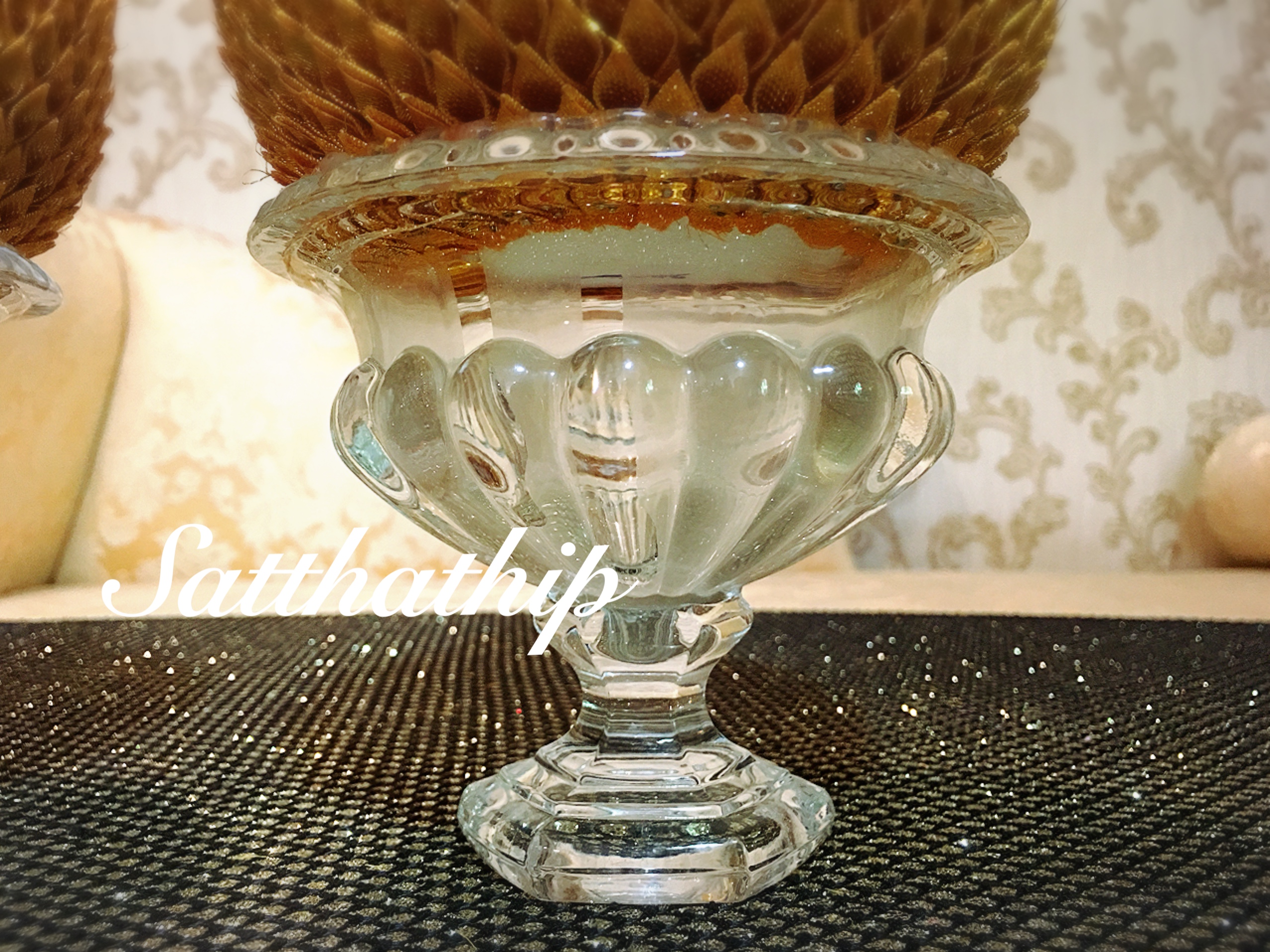 พานพุ่ม - พานพุ่มเงินทอง ประดับเกล็ดผ้า - พานพุ่มผ้าตาด - Phan bush