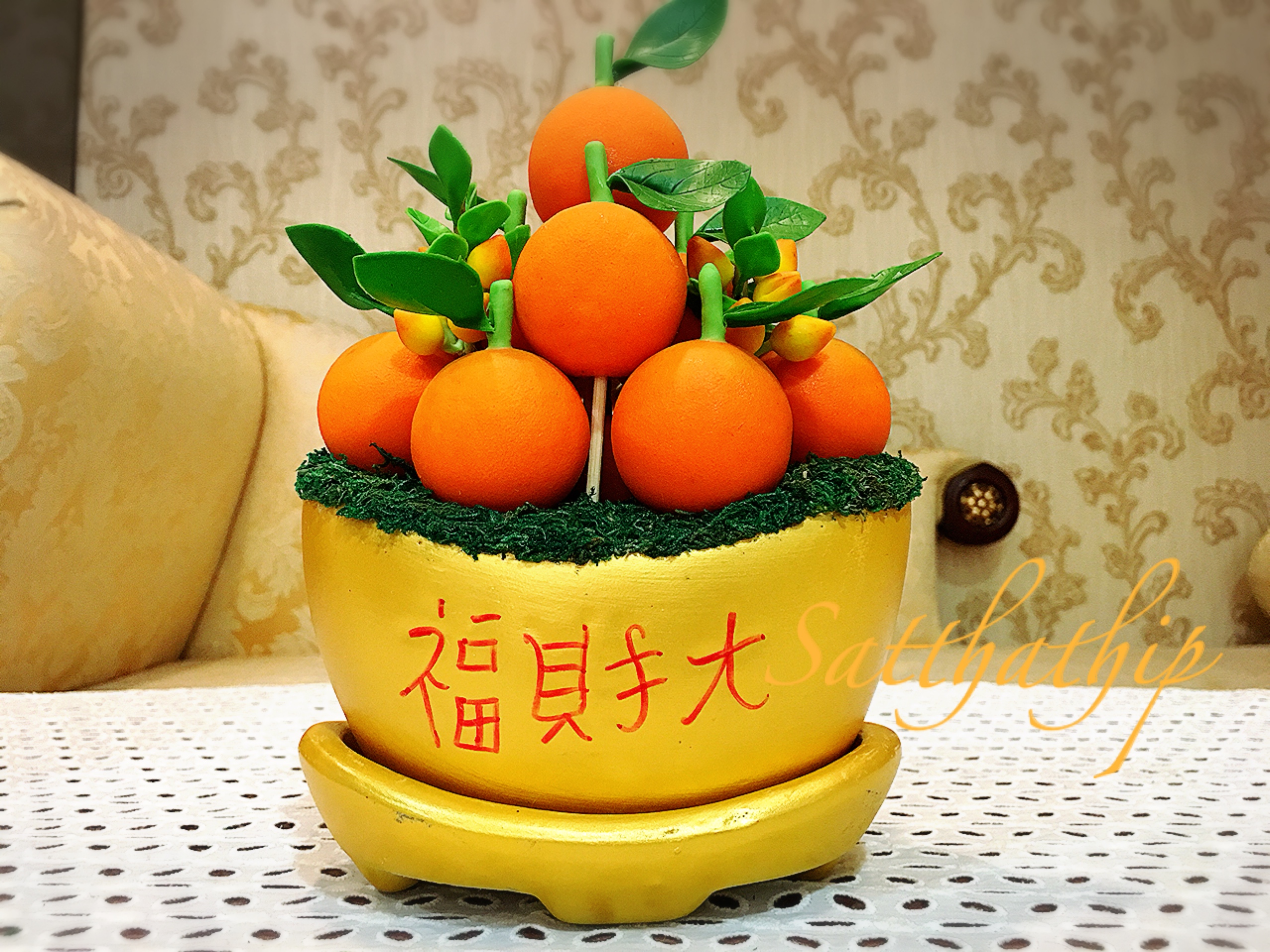 ส้ม ประดิษฐ์จากดิน กระถางก้อนทอง - ผลไม้มงคล ประดิษฐ์จากดิน กระถางก้อนทอง