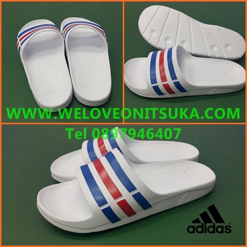 รองเท้าแตะ Adidas สีขาวคาดน้ำเงินแดง เบา ใส่สบาย ของแท้ 100% เท่านั้น U43664