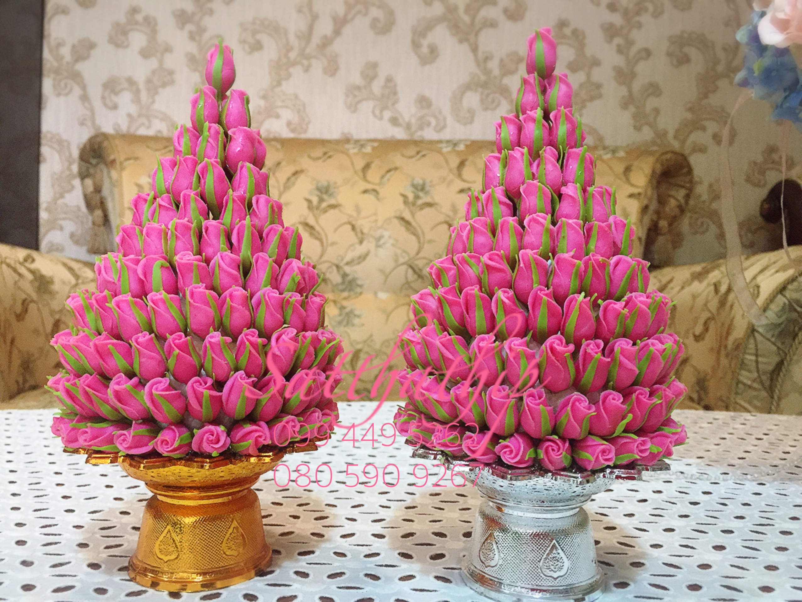 พานพุ่มดอกกุหลาบ ประดิษฐ์จากดิน [4 นิ้ว 1,590 บาท/คู่]