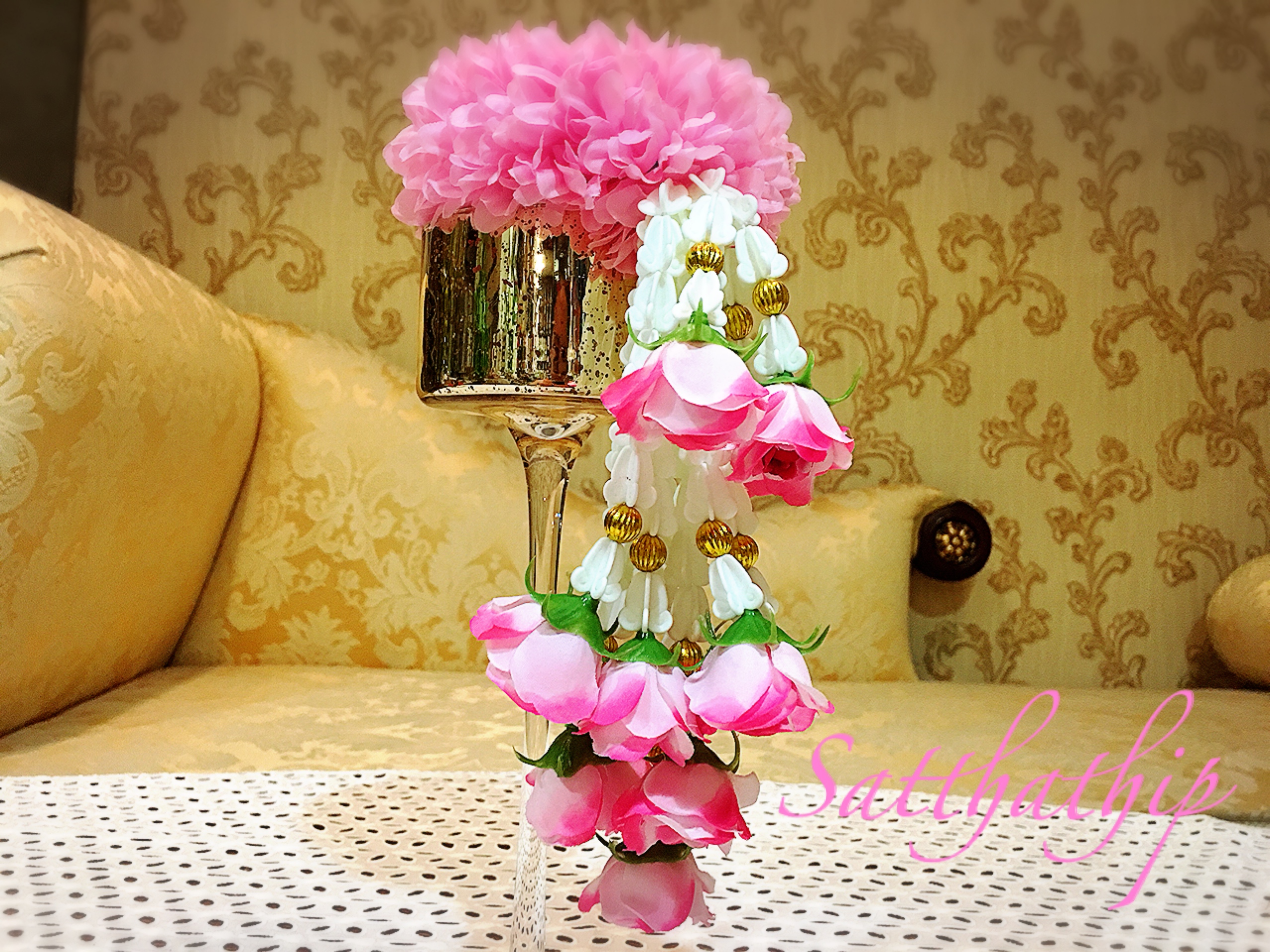 พวงมาลัยผ้า - พวงมาลัยดอกมัม ประดิษฐ์ - พวงมาลัยถวายศาลพระภูมิ - Fabric Garland