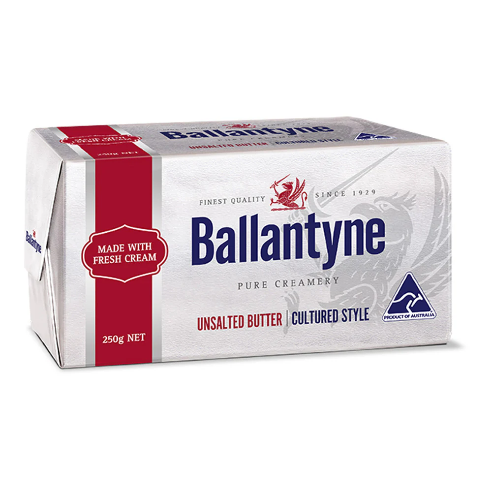 Ballantyne Butter Unsalted 200 g. เนยสด บัลเลนไทน์ ชนิดจืด 250 กรัม (02-8589 )(สินค้าแช่เย็น)