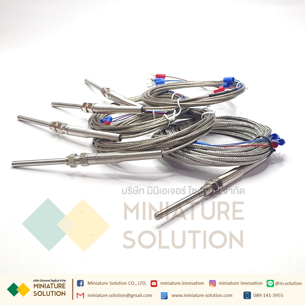 RTD PT100 เซ็นเซอร์วัดอุณหภูมิ Probe PT100 thermal resistance 3 สาย สายยาว 1- 5 เมตร โพรบยาว 50mm 0- 400 ℃ M8*1.25