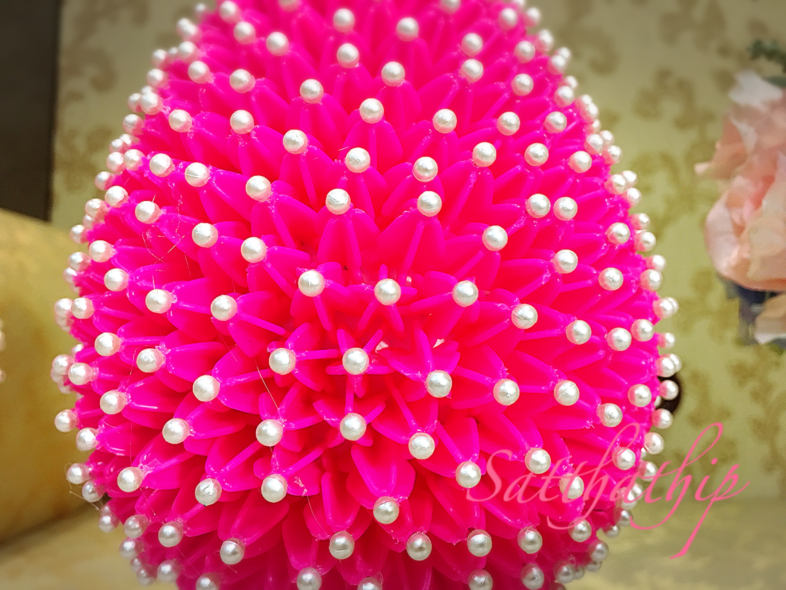 พานพุ่ม [5.5"] - พานพุ่มสักการะ - พานพุ่มดอกรัก - พานพุ่มดอกรักประดิษฐ์ (พลาสติก) - พานพุ่มสีชมพู