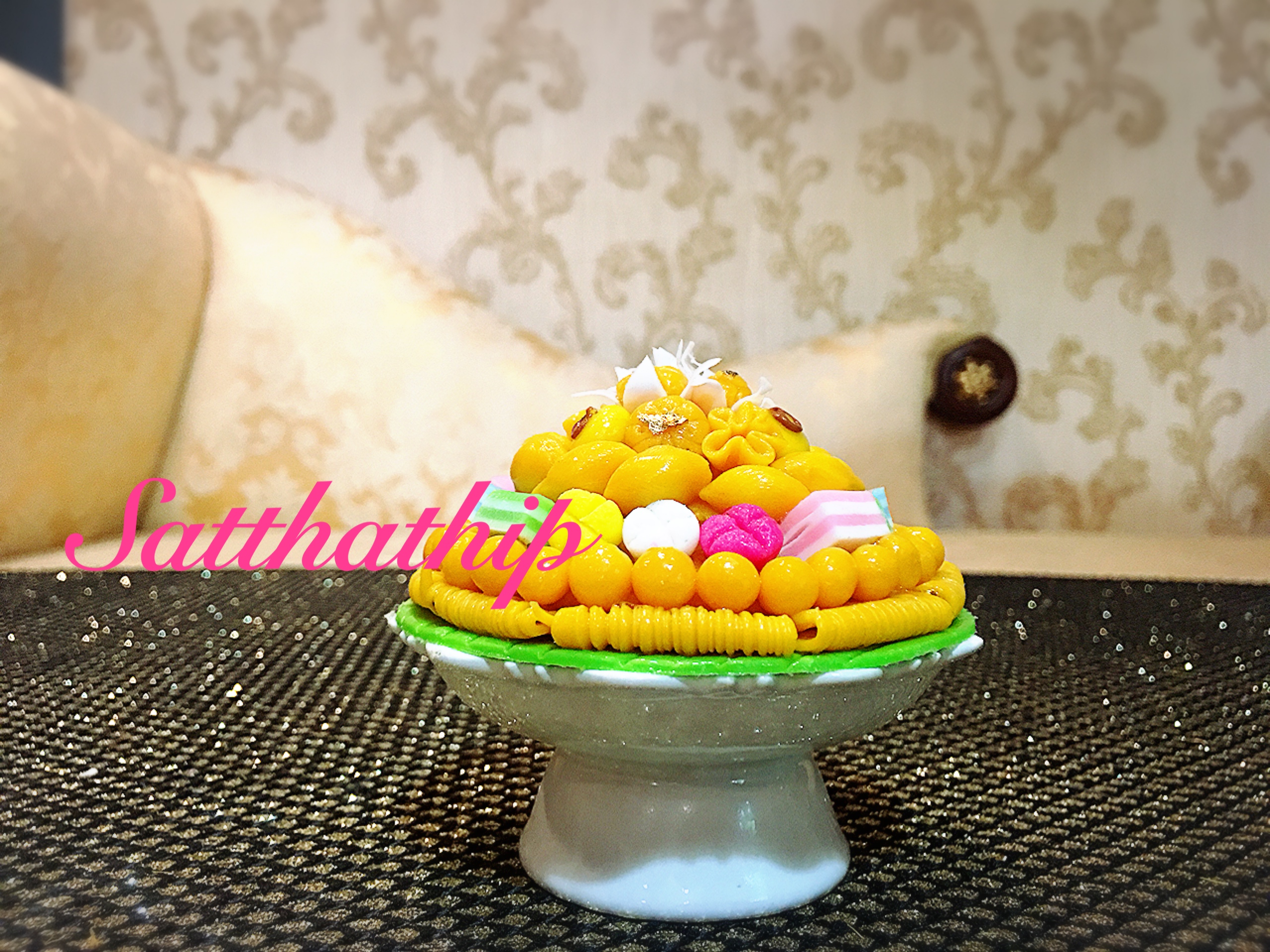 พานโมเดลขนมไทย ประดิษฐ์จากดิน 3" - พานขนมมงคล ประดิษฐ์จากดิน - พานขนมไทย ดินปั้น