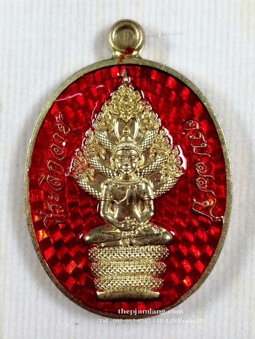 เหรียญพระนาคปรก (4) รุ่นแรก หลวงปู่มหาศิลา สวนสงฆ์แกแปะ วัดโพธิ์ศรีสะอาด กาฬสินธุ์ เนื้อกะไหล่ทอง ลงยาส้ม ปี 2564