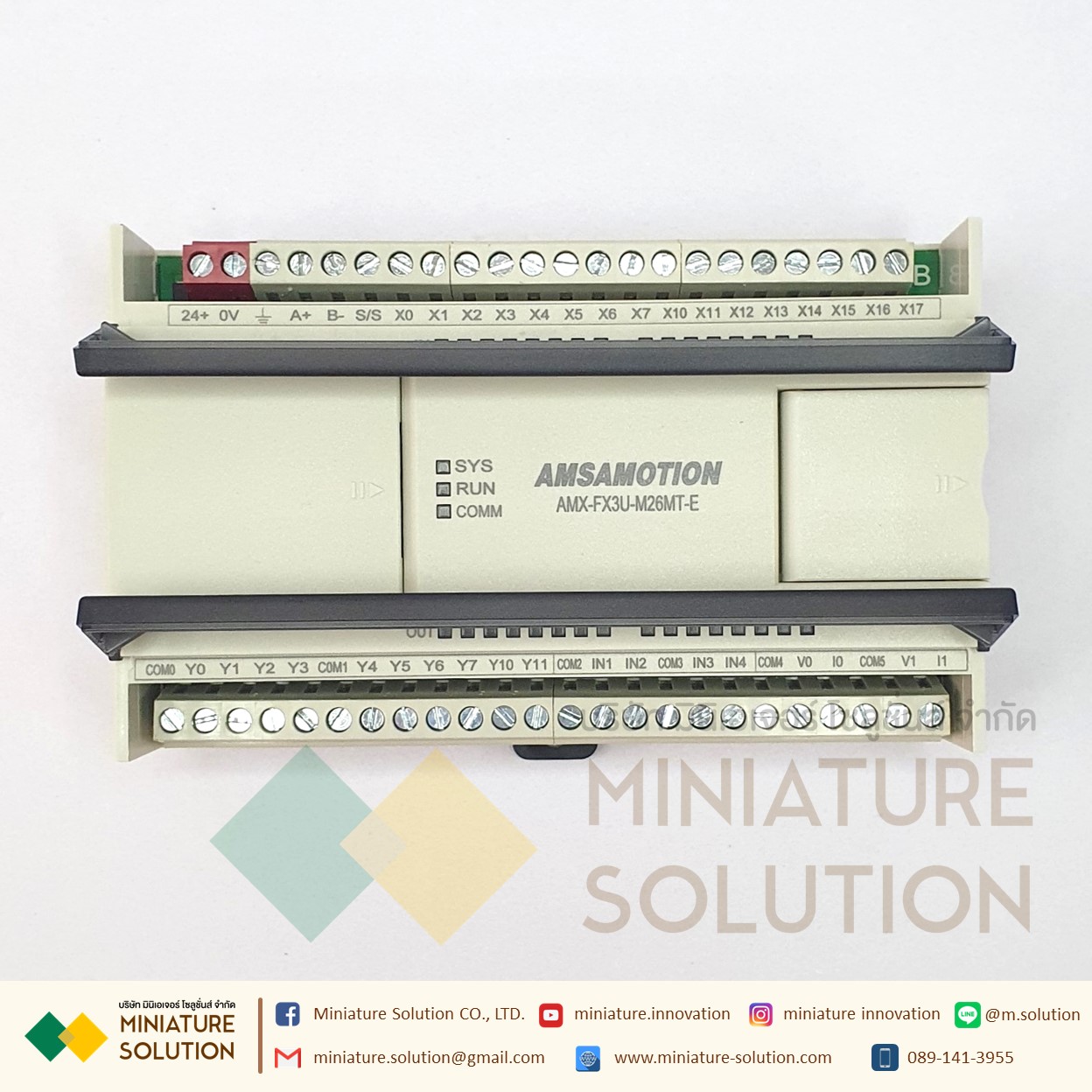 PLC AMSAMOTION AMX-FX3U-M26MT-E Transistor ต่อ expansion โมดูลเพิ่มได้ 16DI/10DO, 2AI/2AO พอร์ต Ethernet ในตัว [AMX-FX3U-M26MT-E]