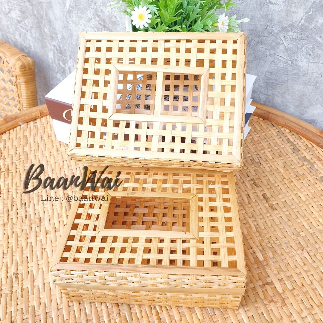 กล่องไม้ไผ่ทรงเหลี่ยม กล่องไม้ไผ่ กล่องไม้ไผ่สาน กล่องใส่ขนม
