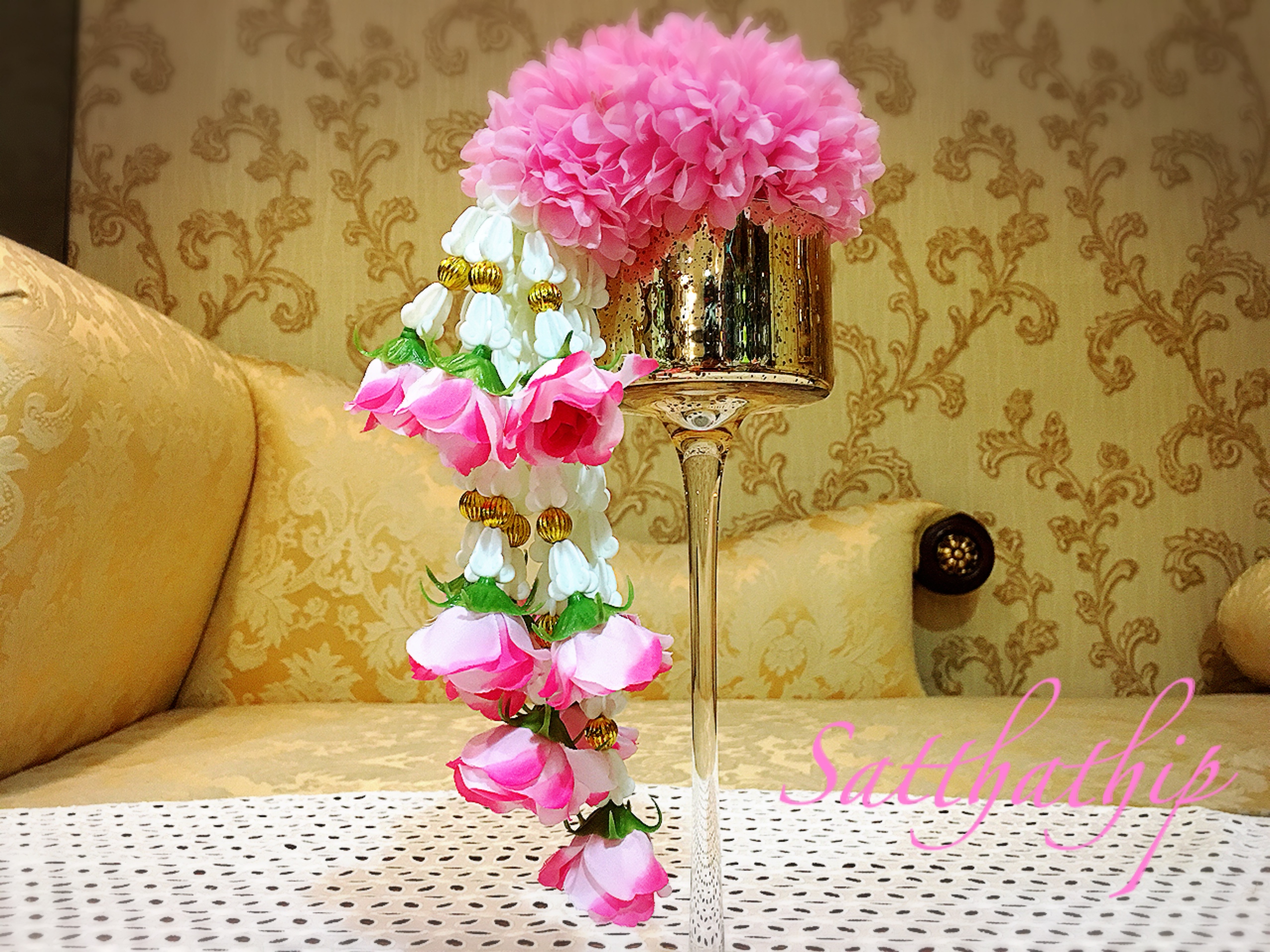 พวงมาลัยผ้า - พวงมาลัยดอกมัม ประดิษฐ์ - พวงมาลัยถวายศาลพระภูมิ - Fabric Garland