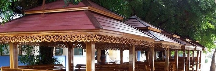 ( รหัส E1-เงา ) ศาลาไม้สัก เสาเหลี่ยมเอียง สีเงา คาตาล / นาด 2.30x2.30x3.00 เมตร