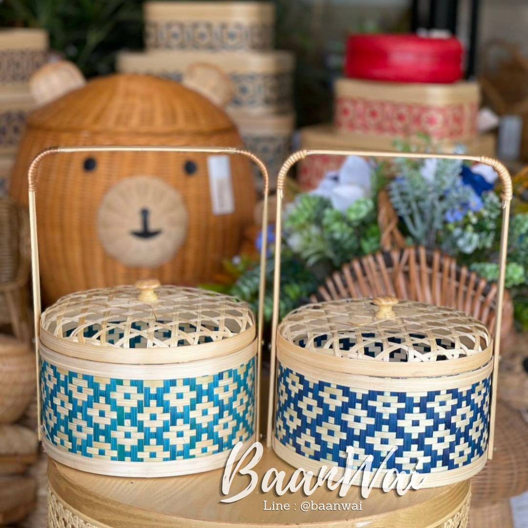 ปิ่นโตไม้ไผ่ ลายข้าวหลามตัด ขนาด 8*4 นิ้ว