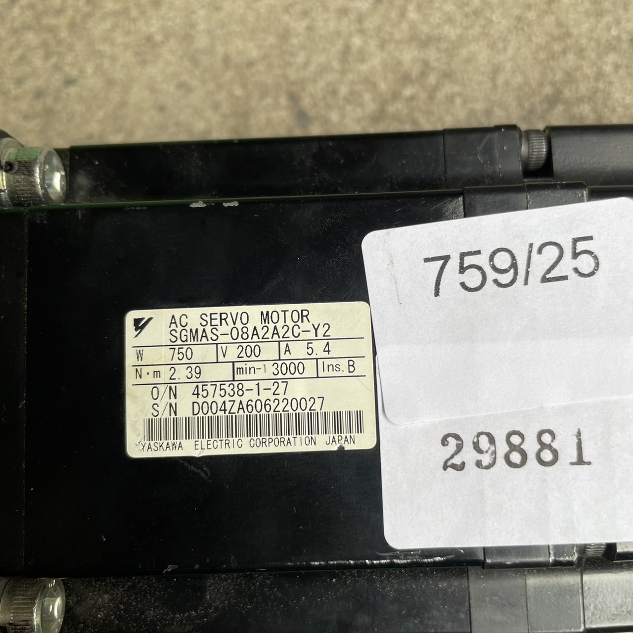 SGMAS-08A2A2C-Y2 YASKAWA SERVO MOTOR