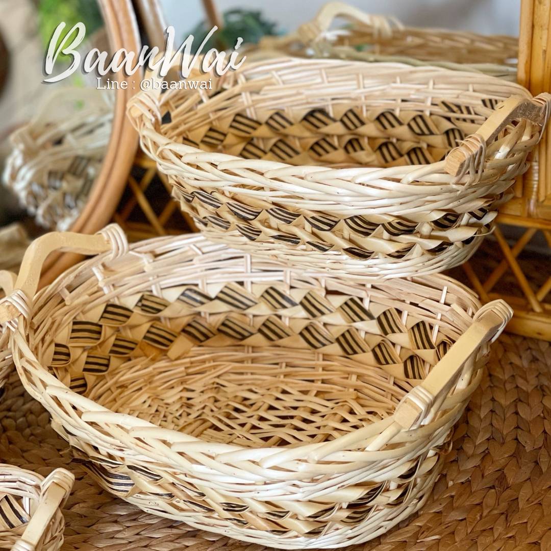 ตะกร้าหวาย ตะกร้าจัดกระเช้า มีหูจับ ทรงรี