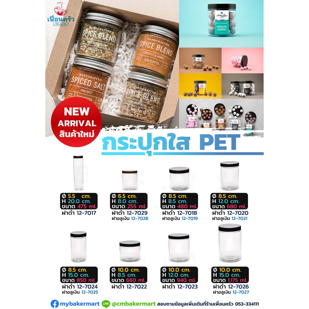 กระปุก Pet ใส ขนาด 8.5x8.5 ซม. ความจุ 480 ml. ฝาดำ 1 ใบ (12-7018)