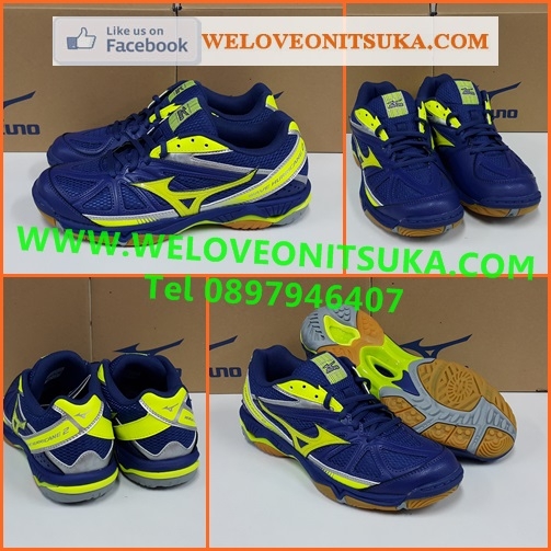 Mizuno Wave Hurricane2 สีน้ำเงินคาดเหลือง รองเท้า Indoor ยอดนิยม สีสวย โดดเด่น นุ่มใส่สบายเท้า เบา น่าใช้ V1GA164045