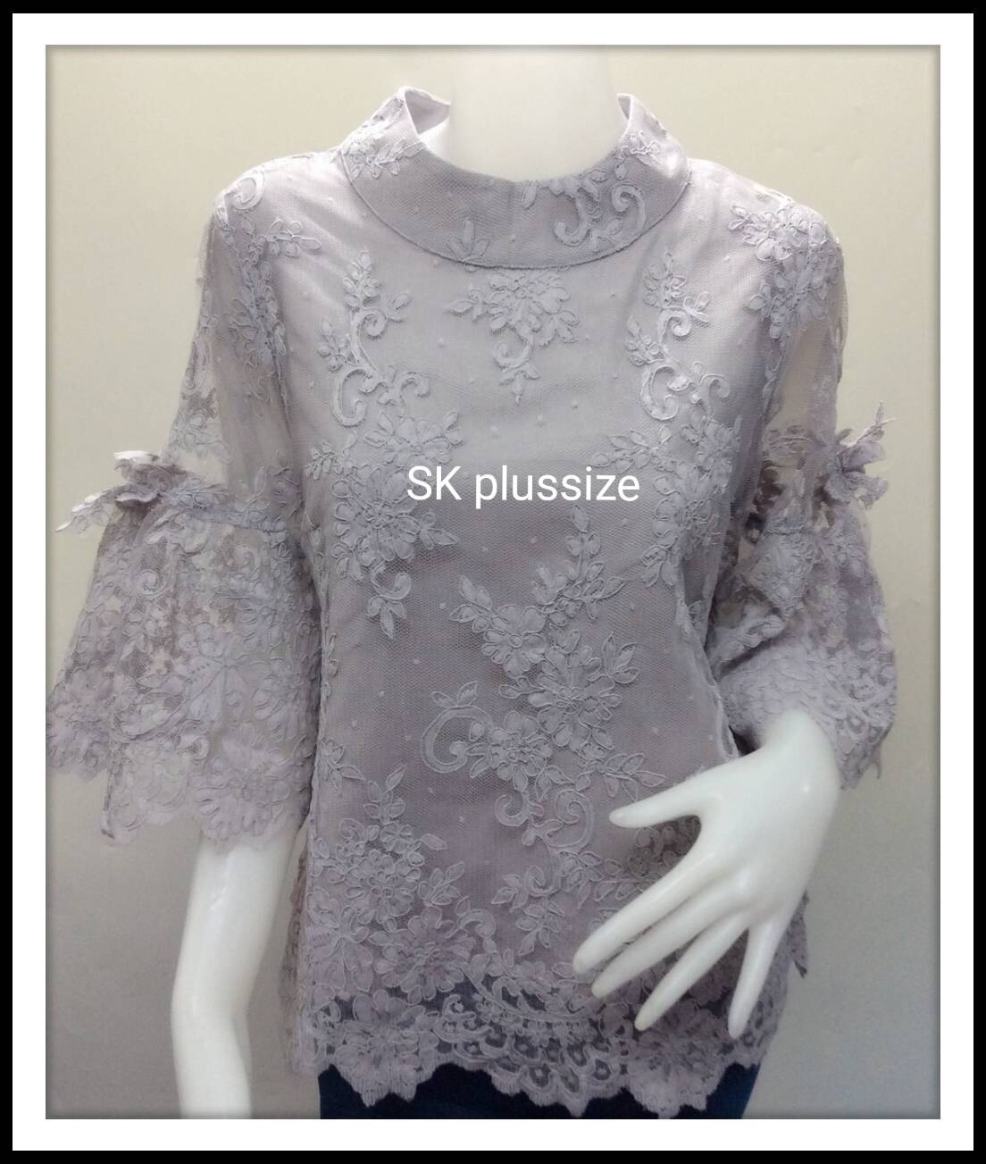 เสื้อลูกไม้ฝรั่งเศส สีเทา รอบอก 40 นิ้ว