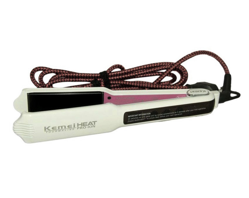 Kemei Heat Pro ION เครื่องหนีบผม ความร้อนสูง ทัวร์มาลีนเซรามิกแผ่นกว้าง KM-1088 ร้อนเร็ว ปรับอุณหภูมิดิจิตอล 150-230 องศา จอ LCD ปุ่มสัมผัส - สีขาว
