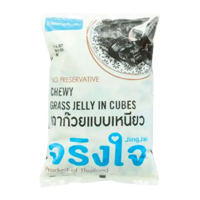 เฉาก๊วยเหนียว ตราจริงใจ 1 กก. Jing Jai Chewy Glass Jelly in Cubes 1 Kg. (แช่เย็น) (05-8973)