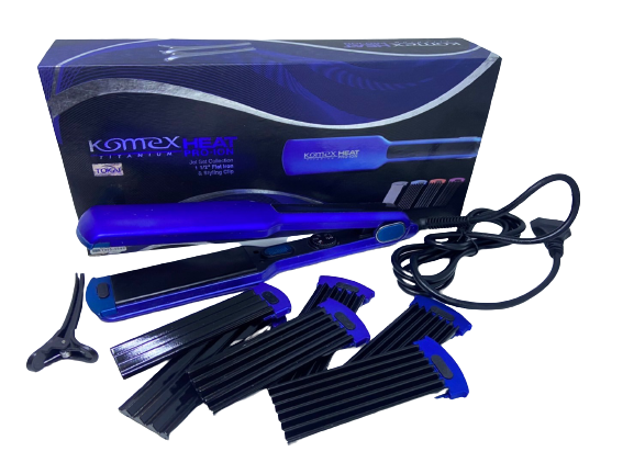 Kemei Heat Pro ION เครื่องหนีบผม 4 in 1 หนีบผมตรง หยัก และม้วนลอน เปลี่ยนแผ่นความร้อนไททาเนี่ยม 4 แบบ KM-1078 ร้อนเร็ว ปรับอุณหภูมิ 170-230 องศา - สีฟ้า