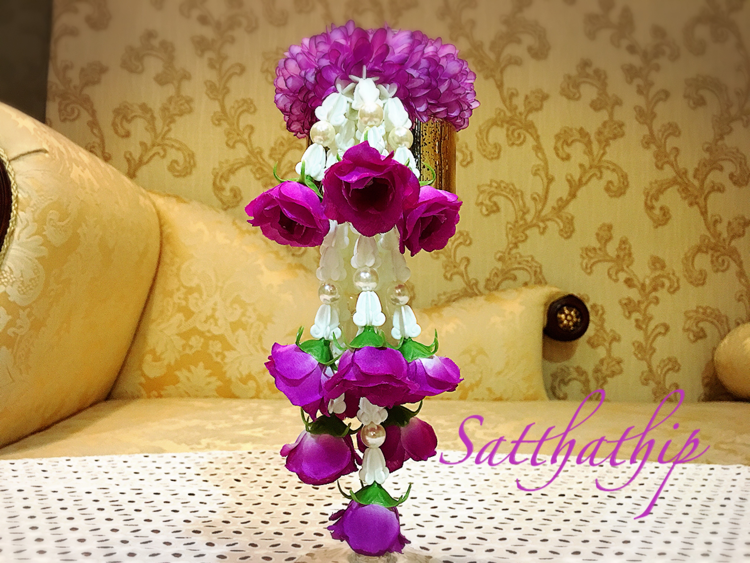 พวงมาลัยผ้า - พวงมาลัยดอกมัม ประดิษฐ์ - พวงมาลัยถวายศาลพระภูมิ - Fabric Garland