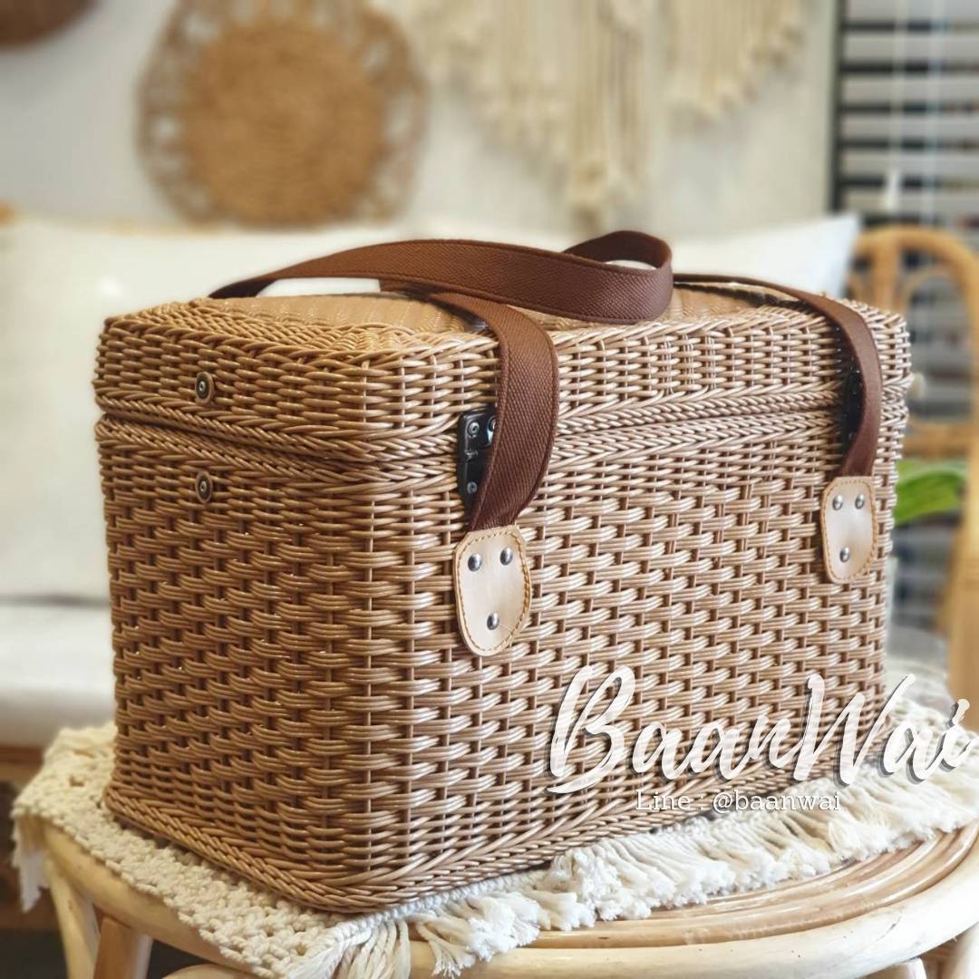 ตะกร้าเอนกประสงค์ ตะกร้าหวายเทียม ปิคนิคหวายเทียม