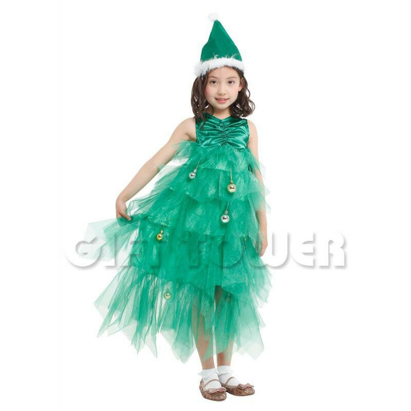 ชุดต้นคริสมาส พร้อมหมวก Christmas Tree Costume สำหรับ เทศกาลวันคริสมาส(ด้านหลังผ้ามีตำหนิเป็นรูนิดหน่อย) ไซส์ 5 7 9 11 13 15