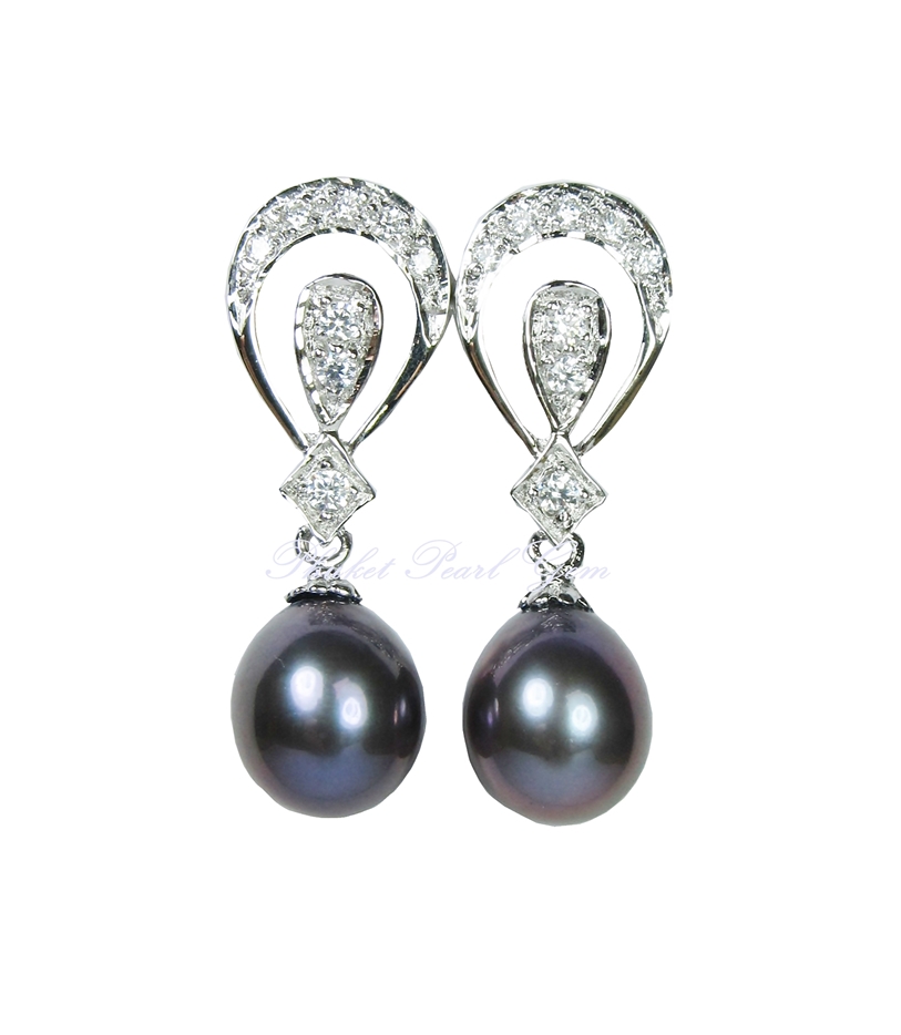 Elegance Drop Pearl Earrings ต่างหูมุกดอกไม้ทรงหยดน้ำ คู่ใหญ่