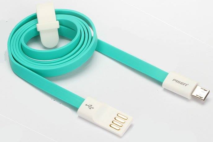 PISEN สายชาร์จ Micro USB Noodle Data Transmit and Charging Cable ยาว 800 mm อุปกรณ์สำหรับรีชาร์จและซิงค์เพื่อโอนถ่ายข้อมูลแบบ 2-in-1 USB 2.0 แรงดันสูง - สีฟ้าเขียว