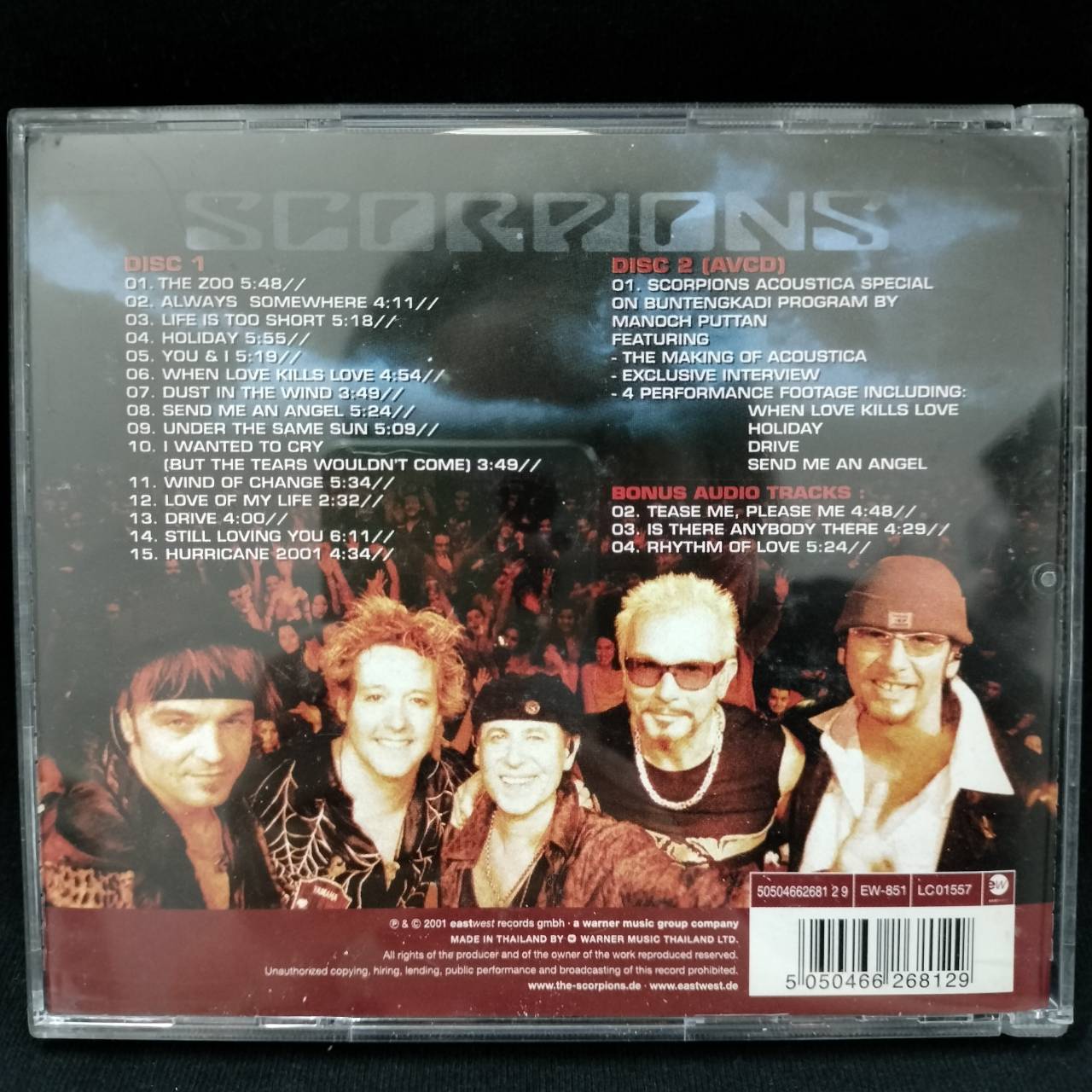Scorpions – Acoustica: The Platinum Edition / THAILAND / กล่องสวมเก่าเก็บ / เขี้ยวล็อคถาดกล่องหัก / 2CD / แผ่นดี