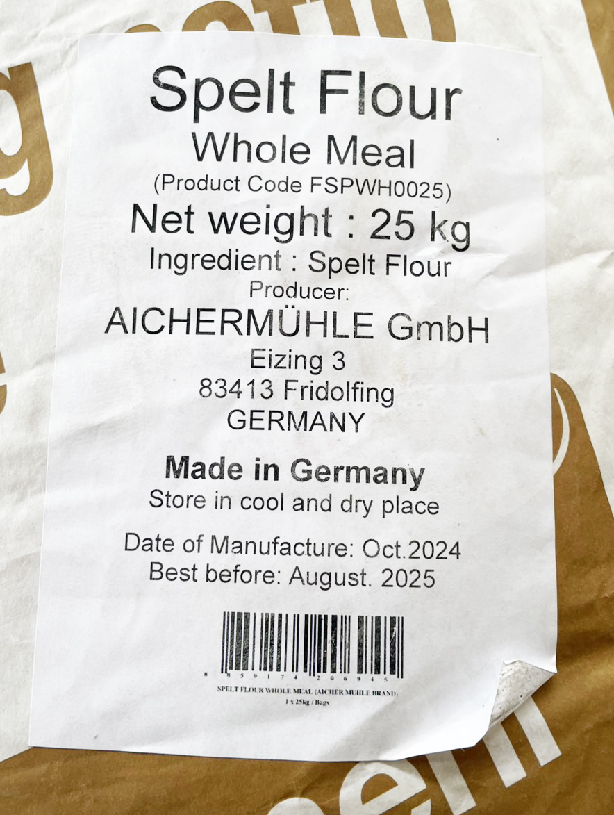 (กระสอบ)Whole Meal Spelt Flour 25 KG. (Aicher) 100 % Dinkel- Vollkornmehl แป้งสเปลท์โฮลมีล (01-8328-12)