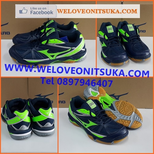 Mizuno Wave Hurricane2 สีน้ำเงินคาดเขียว รองเท้า Indoor ยอดนิยม สีสวย โดดเด่น นุ่มใส่สบายเท้า เบา น่าใช้ V1GA164036
