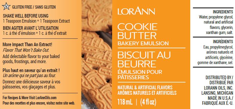 LORANN Cookie Butter Emulsion 4 Oz. กลิ่นคุ๊กกี้บัตเตอร์ / คุ๊กกี้เนย (118 ml) (06-7588-03)