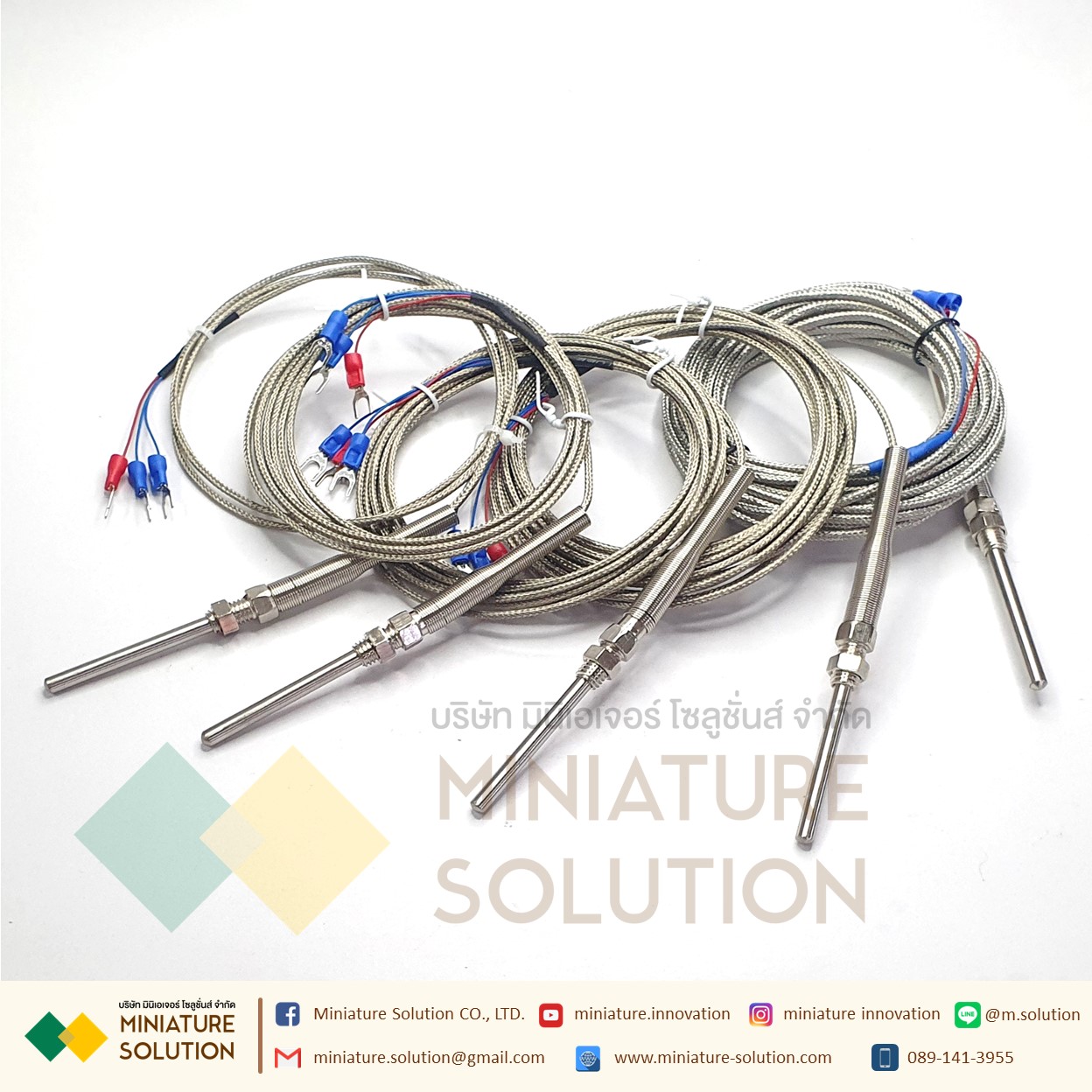 RTD PT100 เซ็นเซอร์วัดอุณหภูมิ Probe PT100 thermal resistance 3 สาย สายยาว 1- 5 เมตร โพรบยาว 50mm 0- 400 ℃ M8*1.25
