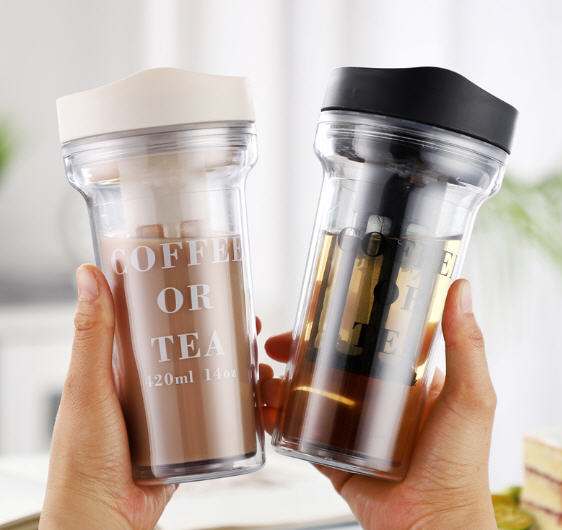 แก้วน้ำสองชั้น,แก้วกาแฟ,แก้วพร้อมที่กรองชา,420ml