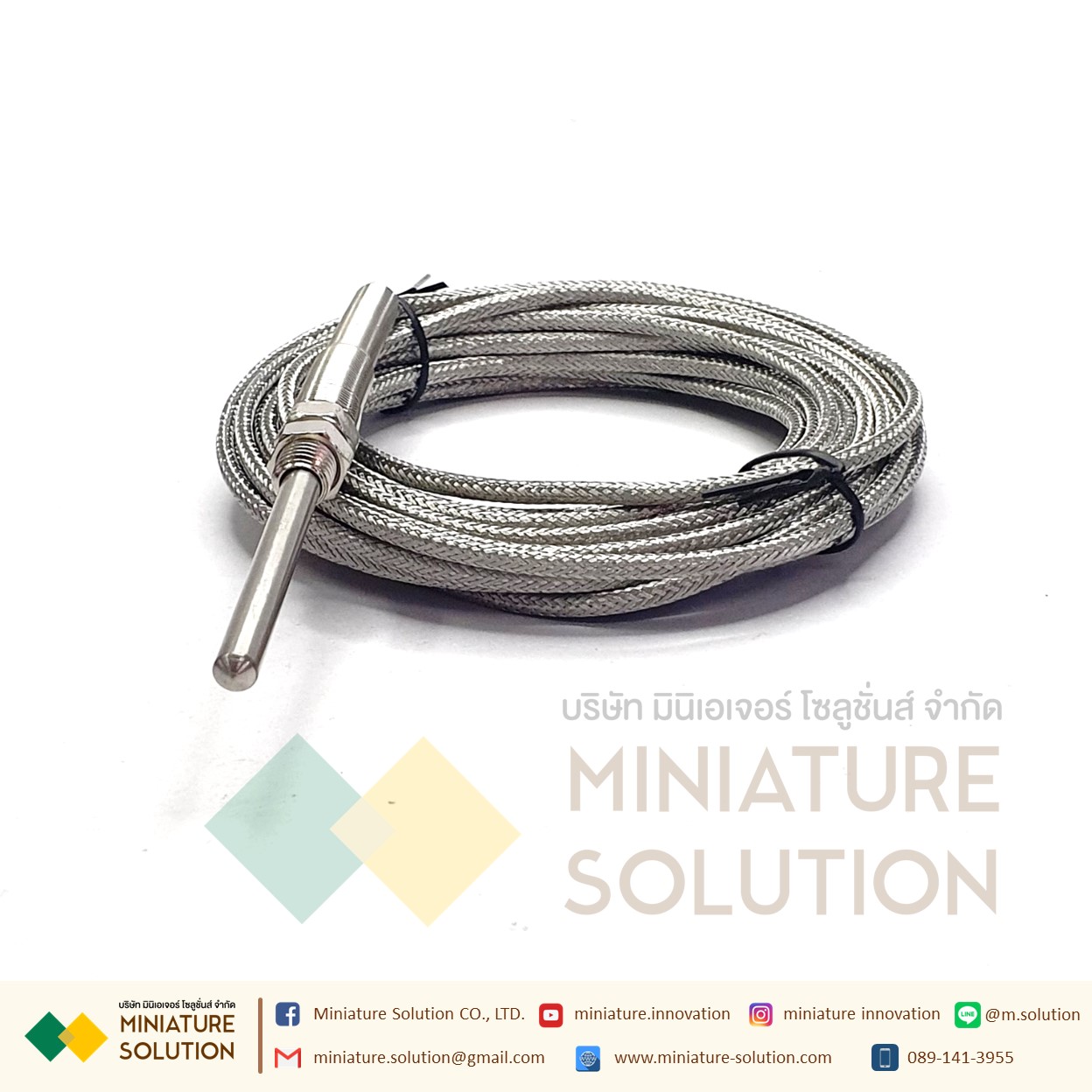 RTD PT100 เซ็นเซอร์วัดอุณหภูมิ Probe PT100 thermal resistance 3 สาย สายยาว 1- 5 เมตร โพรบยาว 50mm 0- 400 ℃ M8*1.25