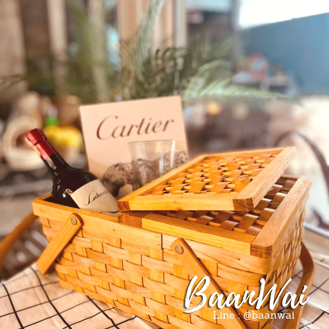 ปิคนิค ตะกร้าไม้สาน ปิคนิคไม้สาน เปิด 2 ด้าน