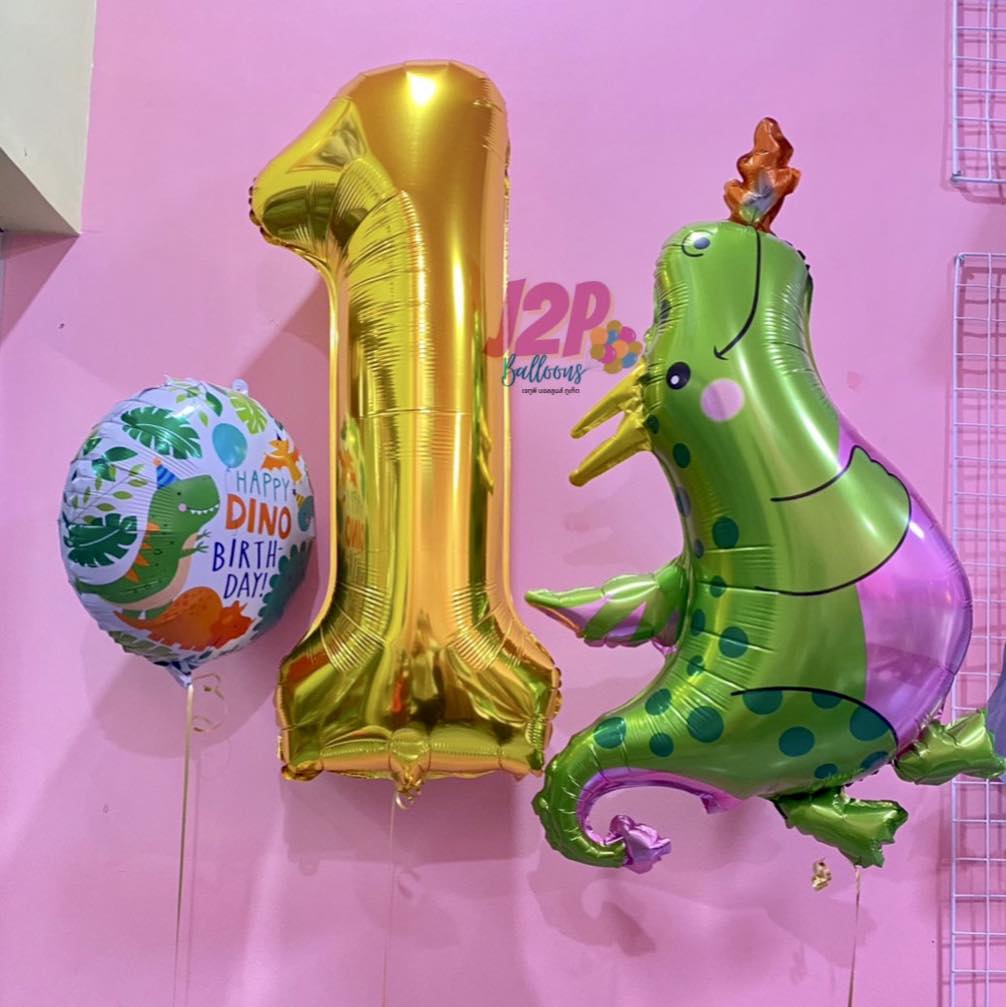 ลูกโป่งวันเกิดเด็ก 1st birthday Dinosaur Theme and Foil number (3pcs.)