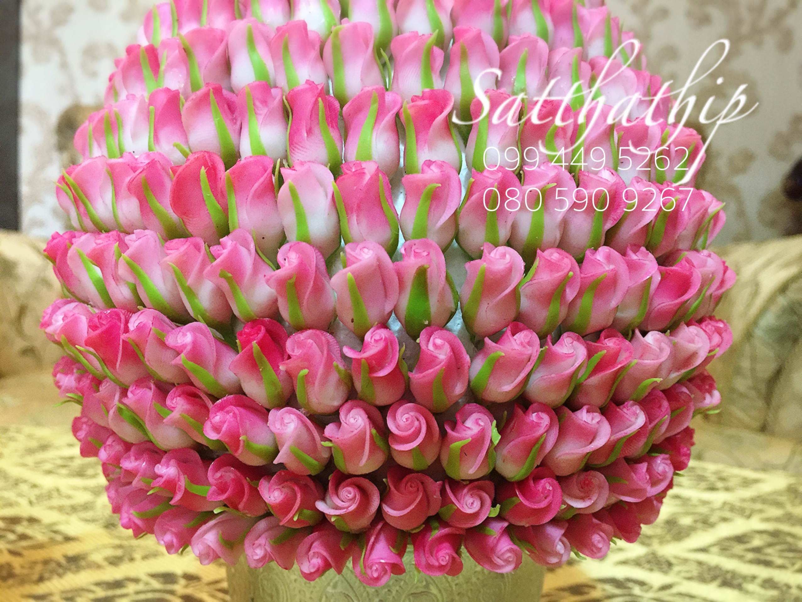 พานพุ่มกุหลาบ ประดิษฐ์จากดิน [7 นิ้ว 3,500 บาท/คู่]