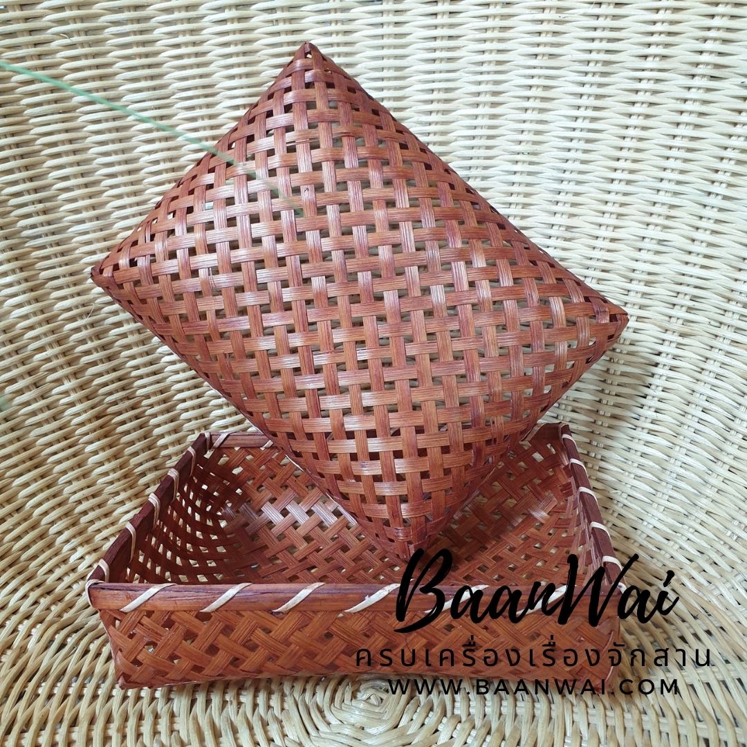 กล่องชะลอมสาน กล่องไม้ไผ่สาน สีน้ำตาล