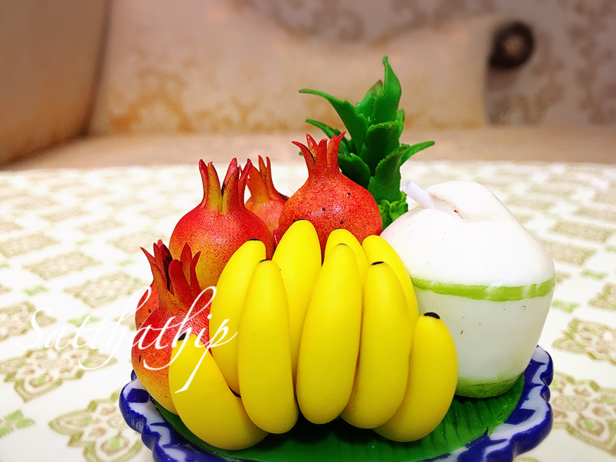 พานผลไม้ (5 อย่าง) ประดิษฐ์จากดิน - ผลไม้จิ๋ว - ผลไม้มงคล