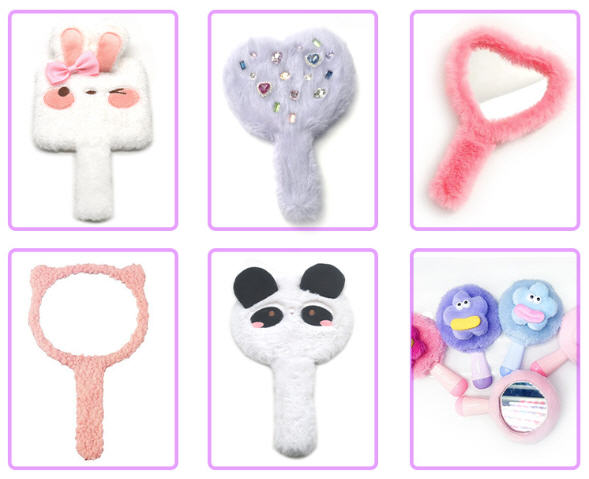 กระจกด้ามจับ,กระจกพกพา,กระจกด้ามจับขนตุ๊กตา,กระจกผลิตตามแบบ,ขั้นต่ำ500ชิ้น