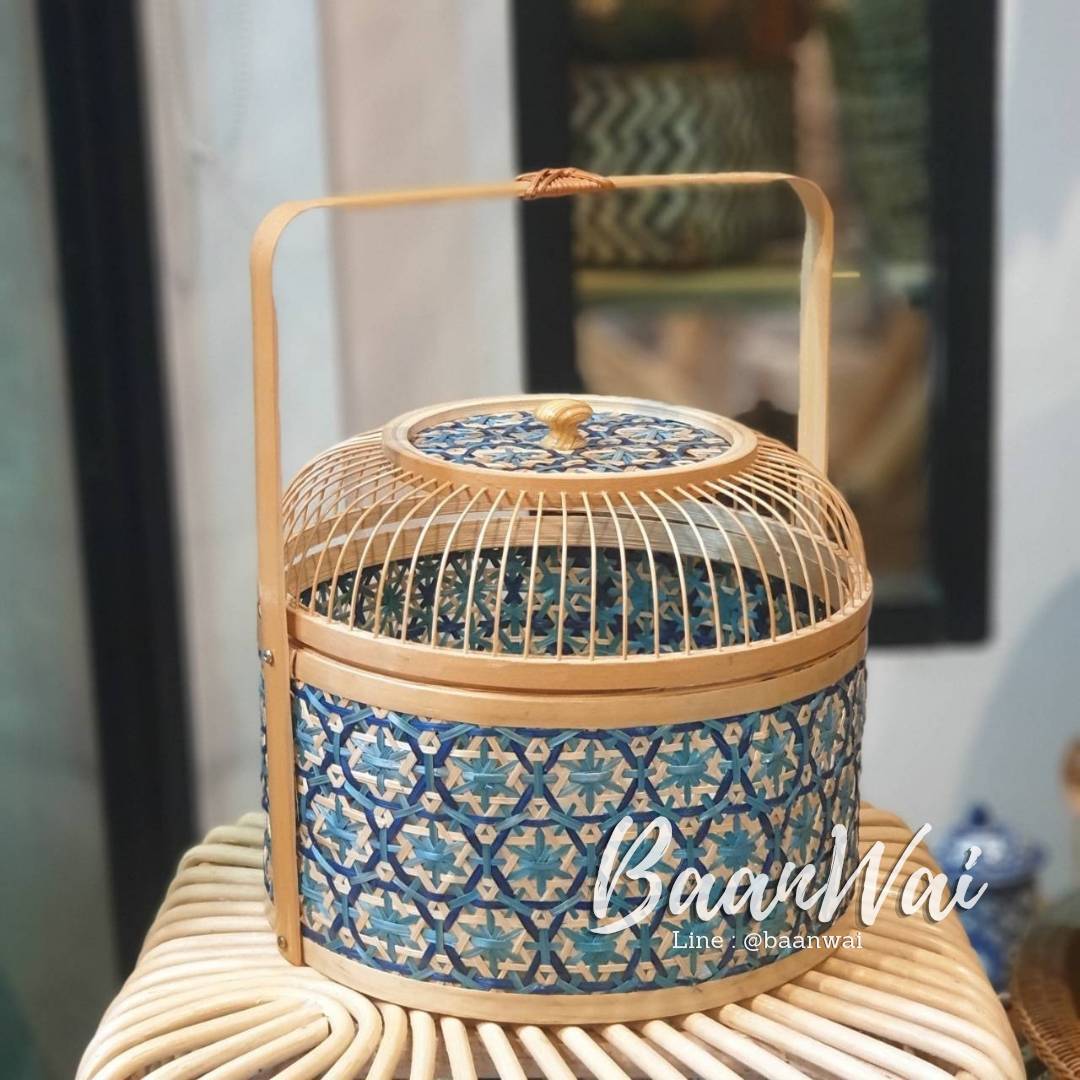 ปิ่นโตไม้ไผ่ ลายพิกุล ขนาด 12 นิ้ว รุ่นฝากรงนก