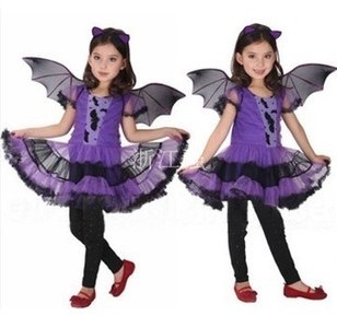 ชุดแฟนซีเด็กผู้หญิง - ชุดสีม่วงค้างคาวฮาโลวีน(พร้อมส่ง) ขนาด M XL