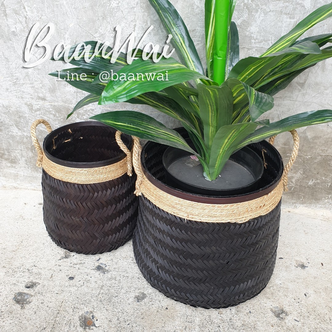 ตะกร้าต้นไม้ สีดำ (ยกชุด 2 ขนาด)